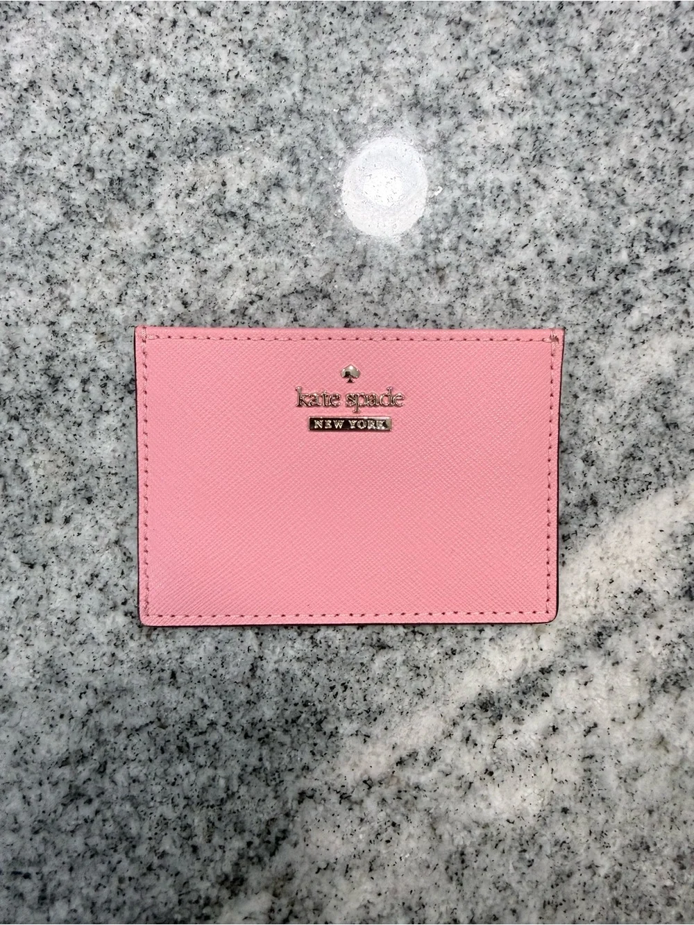 kate spade pink saffiano slim card case with gold logo